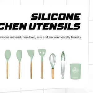 Newest 12 Pieces In 1 Set Silicone Kitchen Accessories Cooking Tools Kitchenware Silicone Kitchen Utensils With Wooden Handles