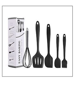 5Pcs set Silicone Heat Resistant Kitchen Cooking Utensils Non Stick Baking Tool tongs ladle gadget