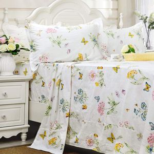 Luxury Bedding Sets White Floral Bed Sheet Set Nostalgic Floral Butterfly Pattern Print Microfiber Bed Sheet Set