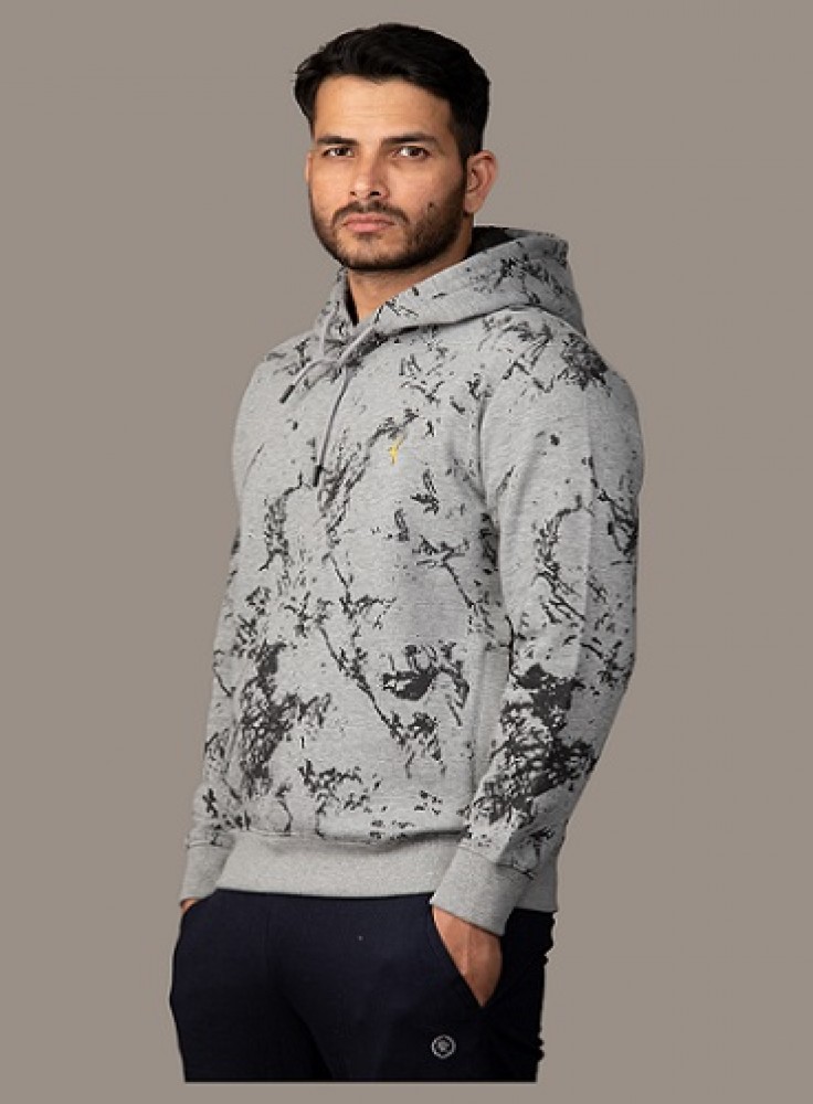 R M R Sports Printed Light Grey Hoodie