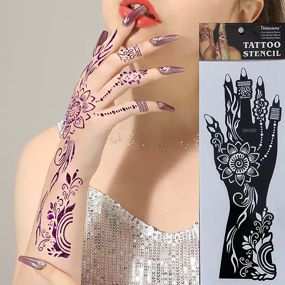 Glossy Cart Big Hands Henna Tattoo Stencil Pair