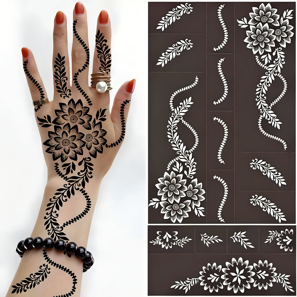 Glossy Cart Diamond Flower Mehndi Henna Stencil