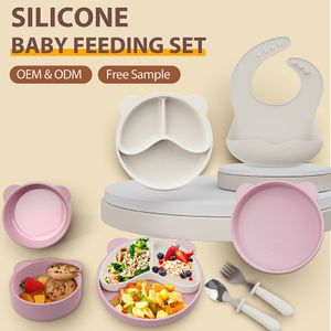 Custom Baby Silicone Tableware Bowl Waterproof Bib Baby Tableware Feeding Set