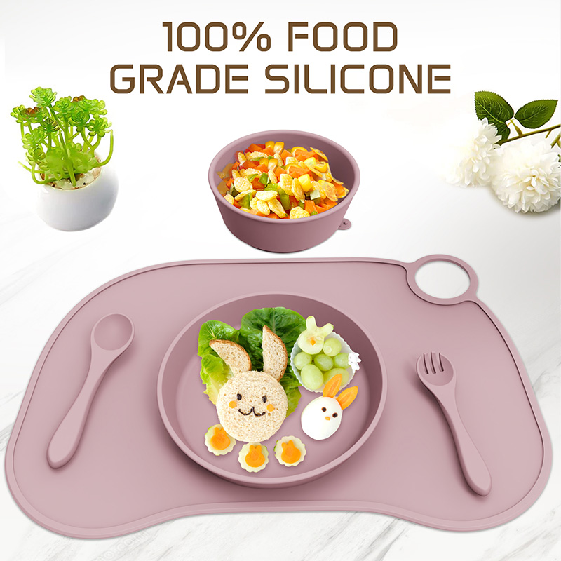Silicone Baby Feeding Gift Set Bowl Spoon Fork Plates Silicone Baby Feeding Set