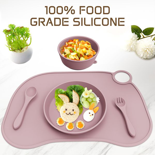 Silicone Baby Feeding Gift Set Bowl Spoon Fork Plates Silicone Baby Feeding Set