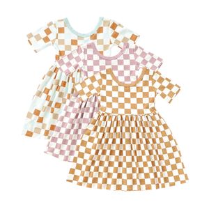 bamboo jersey checkered print baby girls dresses