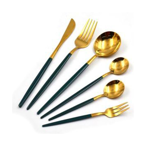 Homefelt Houseware CO.,Limited High-end green handle with gold cutlery set, made of 304#/316# stainless steel, featuring a full tang construction