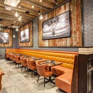 Restaurant Booth Seating Orange Banquette PU Leather Sofa