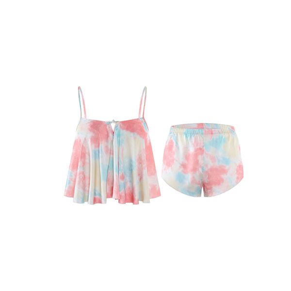 Women ice silk pajamas suspenders shorts set pajamas