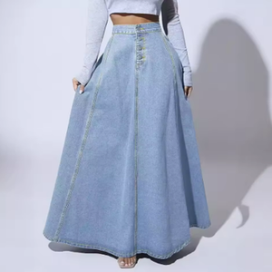 Hot Denim Skirts Women Long Skirt a Line Single Breasted High Waist Jeans Vintage Simple Casual Elegant Splice Y2k Streetwear