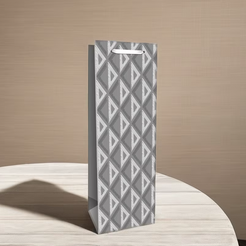 Elegant White Cardboard Wine Bags with Diamond Embossed Pattern and Stain Ribbon Handles for Daily Use&Gift Wrapping(YD-WB-07)