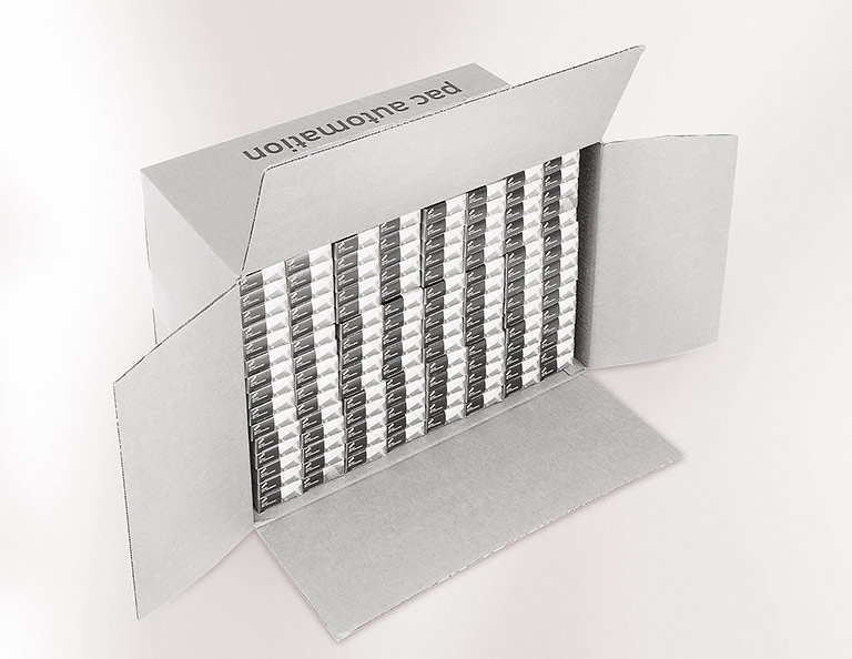 Case packing: space-saving side loader with palletizer