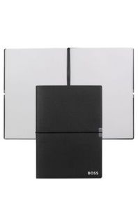 BOSS - A5 notebook in black faux leather with elasticated band