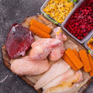 Frozen seafood, meat, vegetables, pre-cooked meals