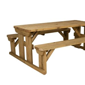 Abies Rounded Picnic Table and Benches Set - Rustic Finish