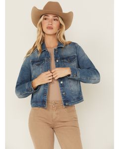 Shyanne Women's Leland Medium Wash Cropped Stretch Denim Jacket