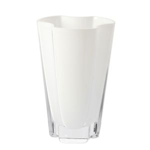 Stylish White Clover-Shaped Glass Vase 8.8 in (22.5 Cm) Height - Handmade - B2B Wholesale Offer - Home Decor - Krosno Glass