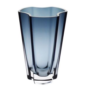 Stylish Slate-Blue Clover-Shaped Glass Vase 8.8 in (22.5 Cm) Height - Handmade - B2B Wholesale Offer - Home Decor - Krosno Glass