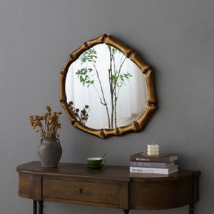 Hot selling Modern stylish wood wall mount living room decor mirrors new arrival  irregular round Wall Mirrors Decorative Wood