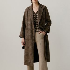 KINGSRICH 2025 Hot Selling White Warm Wool Long Coat Wool  Blended Plaid Coat Brown Pink Wool Trench Coat