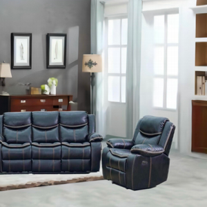 3seats Manual Recline Chair Set，Fabric Reclining Sofa Chair, Upholstered Recliner with Side Pockets Suitable for Living Room Furniture 9220