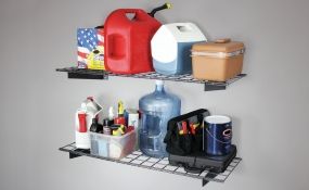 Unused space becomes useful storage with five different sturdy, space-saving units from HyLoft® and John Sterling™—including a sports ball rack.
