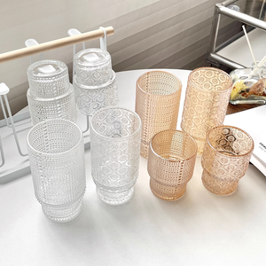 Stackable Ribbed Glassware Coffee Juice Glass Tumbler  Water Cup 200ml 330ml
