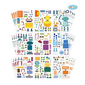 Nicro Kids DIY Stickers Puzzle Games Make A Face Pirate Robot Party Supplies Recognition Training Education Toy Stickers For Kid