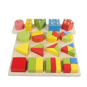 Wooden Shape Sorter Geometric Montessori Math Game Kids Baby Educational Puzzle Toys Teaching Aids Blocks