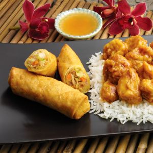 Orange Chicken with Spring Rolls