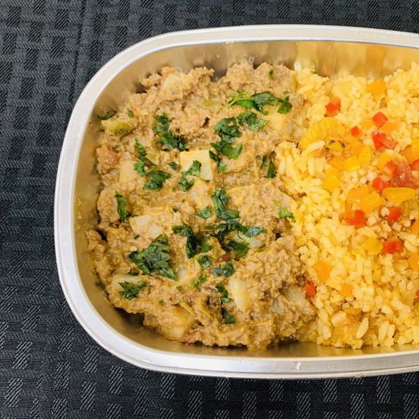 Airline Meal with Rice and Meat