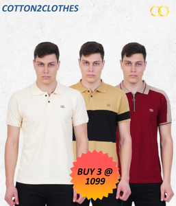 Buy _3_T-shirt | C2C_POLO_1099_Combo_Milk white_black_with_sandal&amp; maroon_with_sandal