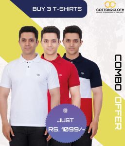 Buy 3 T-Shirt | White Red Cut &amp; sew Combo @ 1099