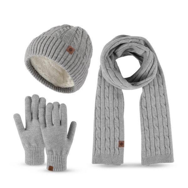 High-Quality Three Piece Set Acrylic Custom Knitted Beanie Winter Cap Men Scarf Hats With Custom Logo