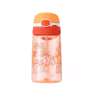 350Ml Orange BPA Free Tritan School Travel Children Drinking Cup Kids Plastic Water Bottle With Straw Portable Ring