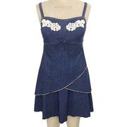 New style jeans women's swimwear with white embroidered cloth bathing suit beautiful dress