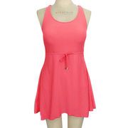 2017 New Pink Women's Swimwear with Crossover Straps/Lotus Hem with Bell Button Belt Swimsuit