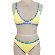 Yellow color triangle bikini set with colorful braid,outstanding women's summer beach wear, swimsuit