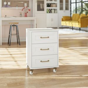 Tess 3-Drawer Rolling Cart with Locking Casters & Modular Storage Options, Ivory Oak
