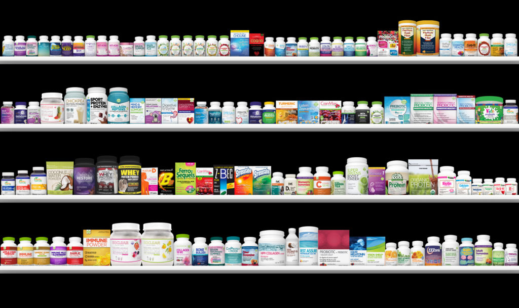 vitamins, minerals, and supplements (VMS), as well as OTC products