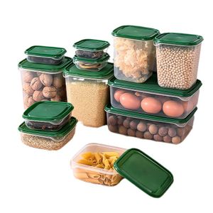 Merryart 17-Piece Plastic Crisper Box Transparent with Lid Refrigerator Storage Sealed Jars Storage Boxes
