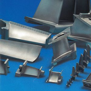 Hot section components including blades, vanes, shrouds, heat shields, and fairings.