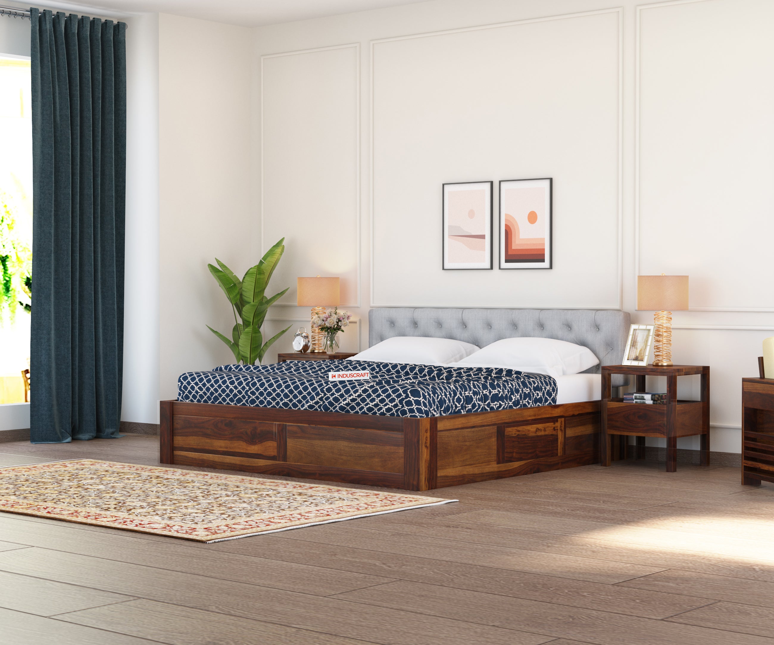 Fabisha Sheesham Wood Bed by Induscraft | King & Queen Sizes with Storage Options