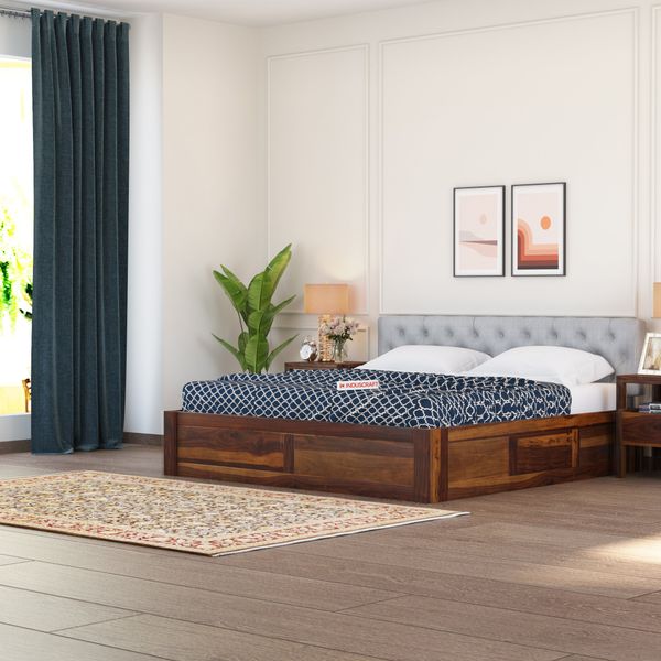 Fabisha Sheesham Wood Bed by Induscraft | King & Queen Sizes with Storage Options