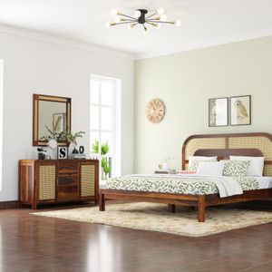 WC83 Cane Bed by Induscraft of Sheesham Wood | King & Queen Sizes with Storage Options