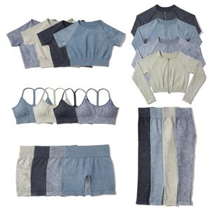 Sand Wash Seamless Yoga Wear Women's Long Sleeve Sports Fitness Wear Five-piece Set