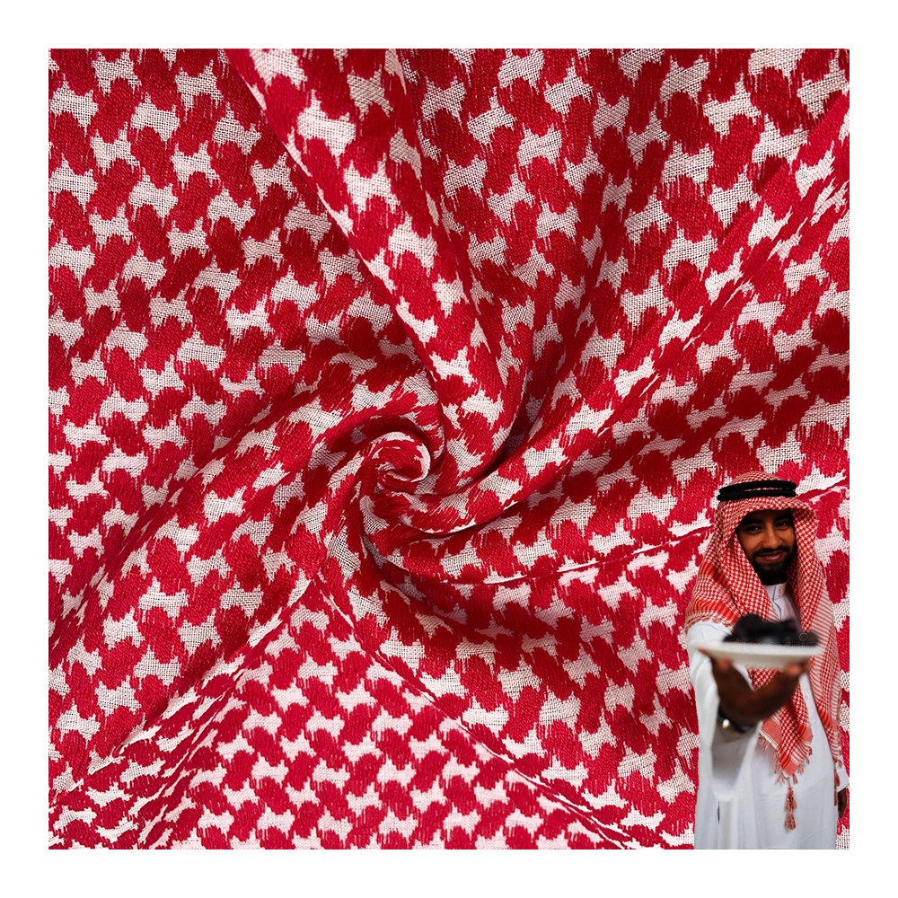 OEM ODM Keffiyeh Middle Eastern Hijab Jacquard Fabrics 180GSM Shemagh Head Scarf Fabric 100% Organic Cotton Fabric