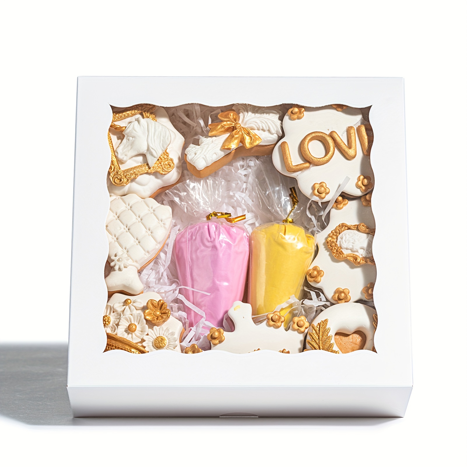 White Pastry Bakery Dessert Boxes Embossed Paper for Donuts Chocolate Strawberries Pie for Sushi and Jelly