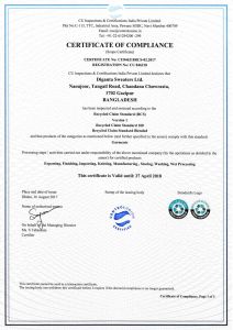 Certificate of Compliance for Garments