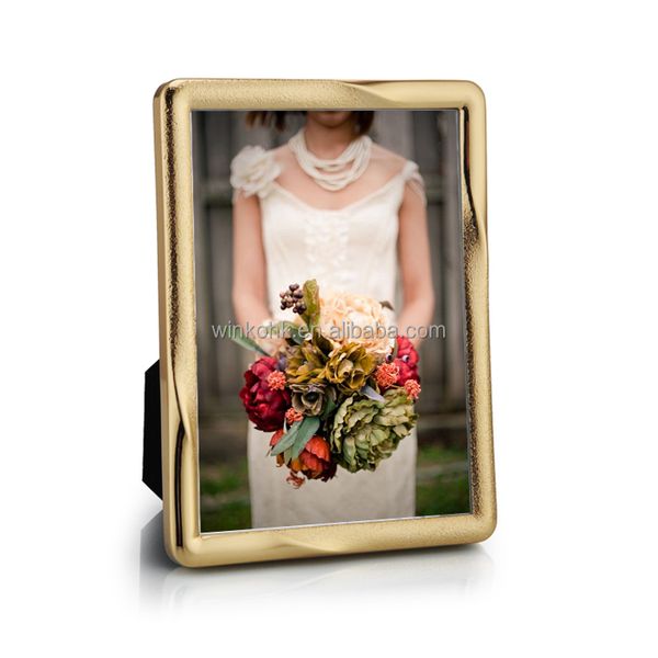 Stock 13x18cm5x7" Twisted Pattern Metal Stamp Photo Frame for Home Decor Anniversary Wedding Gifts Gold Plated Picture Frame